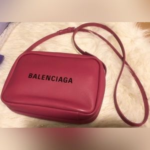 Authentic BALENCIAGA Pink Camera Leather Crossbody Bag Sz Small